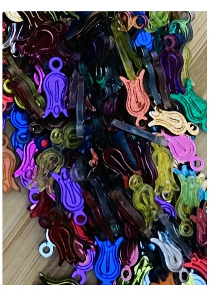 Oya, Abiye, Halhal, Bileklik, Kolye. Pleksi (kalın) Plastik El Işleme Pul Renkli Lale. 20gr. fiyatları