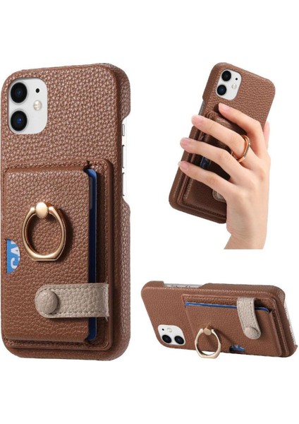 IPhone 11 Premium Dokulu Deri Halka Standı Kart Yuvaları Için Kılıf (Yurt Dışından)
