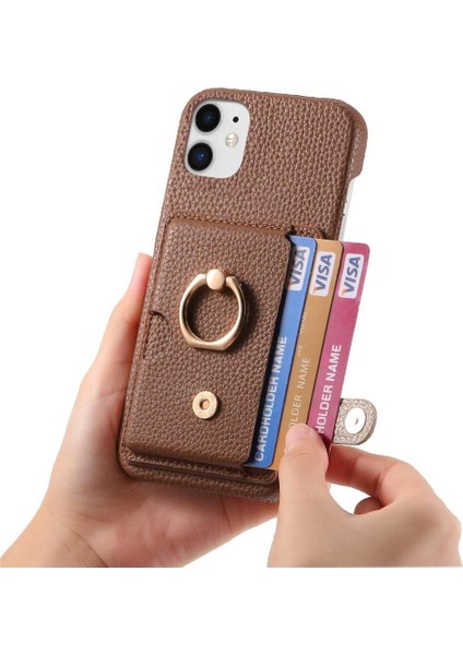 IPhone 11 Premium Dokulu Deri Halka Standı Kart Yuvaları Için Kılıf (Yurt Dışından) fırsatları