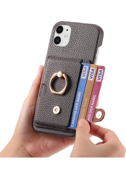 IPhone 11 Premium Dokulu Deri Halka Standı Kart Yuvaları Için Kılıf (Yurt Dışından) fırsatları