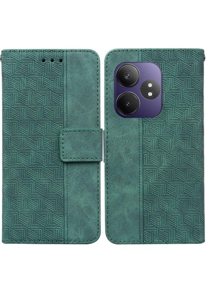 Realme Gt 6t Kickstand Özelliği Premium Pu Deri Geometrik Için Flip Case (Yurt Dışından)