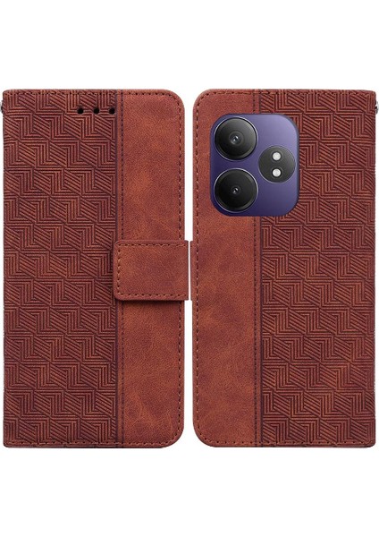 Realme Gt 6t Kickstand Özelliği Premium Pu Deri Geometrik Için Flip Case (Yurt Dışından)