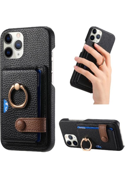 IPhone 11 Için Kılıf Pro Max Kart Yuvaları Premium Dokulu Deri Halka Standı (Yurt Dışından)