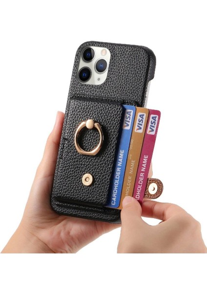 IPhone 11 Için Kılıf Pro Max Kart Yuvaları Premium Dokulu Deri Halka Standı (Yurt Dışından)