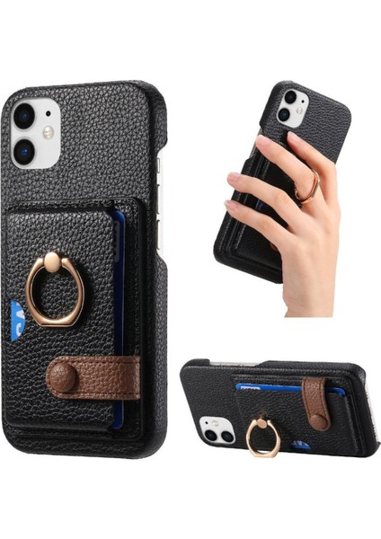 IPhone 12 Mini Kart Yuvaları Premium Dokulu Deri Halka Standı (Yurt Dışından)