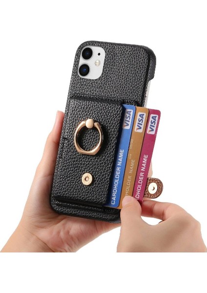 IPhone 12 Mini Kart Yuvaları Premium Dokulu Deri Halka Standı (Yurt Dışından)