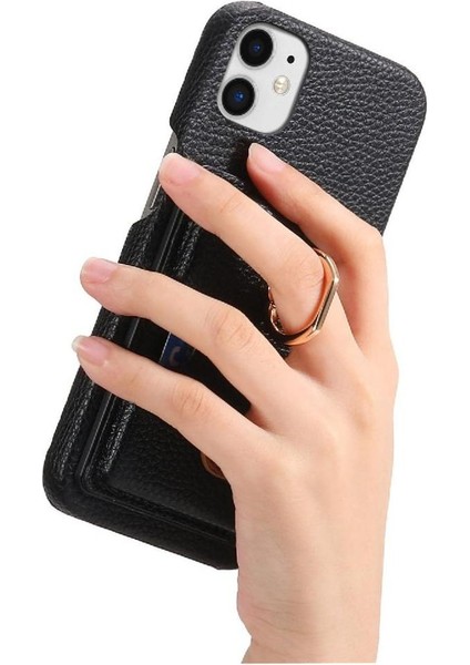 IPhone 12 Mini Kart Yuvaları Premium Dokulu Deri Halka Standı (Yurt Dışından)