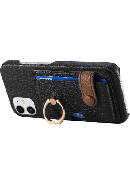 IPhone 12 Mini Kart Yuvaları Premium Dokulu Deri Halka Standı (Yurt Dışından)