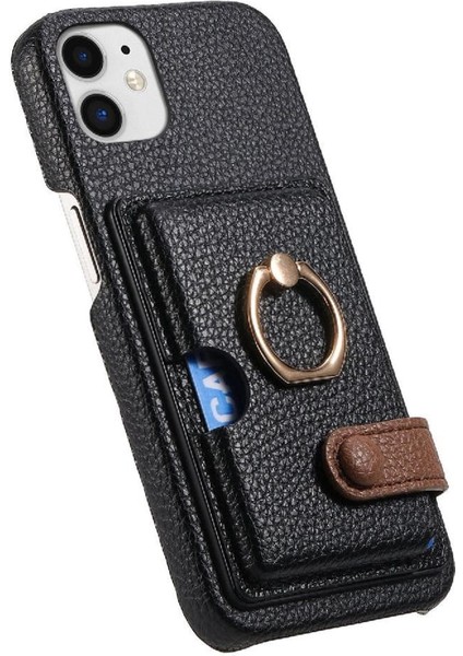 IPhone 12 Mini Kart Yuvaları Premium Dokulu Deri Halka Standı (Yurt Dışından)