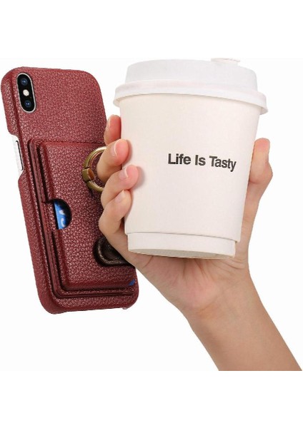 IPhone X/xs Kart Yuvaları Halka Standı Premium Dokulu Deri (Yurt Dışından)