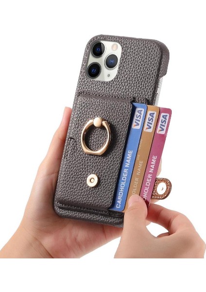 IPhone 11 Için Kılıf Pro Max Kart Yuvaları Premium Dokulu Deri Halka Standı (Yurt Dışından)