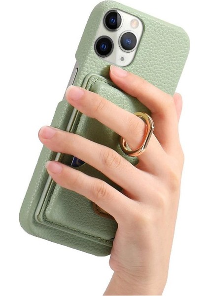 IPhone 11 Için Kılıf Pro Max Kart Yuvaları Premium Dokulu Deri Halka Standı (Yurt Dışından)