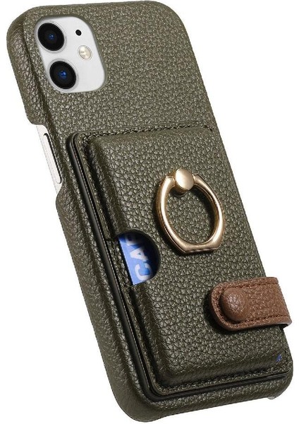 IPhone 11 Premium Dokulu Deri Halka Standı Kart Yuvaları Için Kılıf (Yurt Dışından) indirimleri