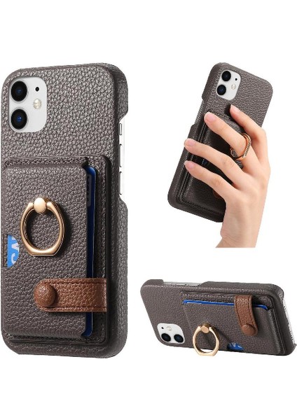 IPhone 12 Premium Dokulu Deri Halka Standı Kart Yuvaları Için Kılıf (Yurt Dışından)