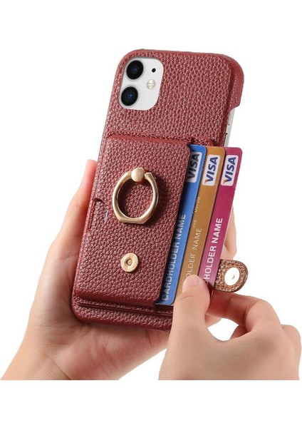 IPhone 12 Premium Dokulu Deri Halka Standı Kart Yuvaları Için Kılıf (Yurt Dışından) modelleri