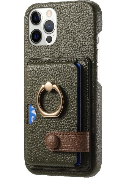 IPhone 12 Için Kılıf Pro Max Halka Standı Premium Dokulu Deri Kart Yuvaları (Yurt Dışından)