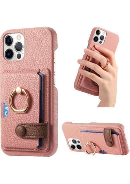 IPhone 12 Için Kılıf Pro Max Halka Standı Premium Dokulu Deri Kart Yuvaları (Yurt Dışından)