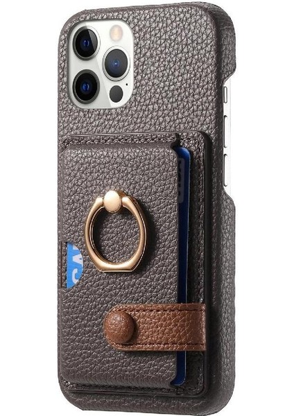 IPhone 12 Için Kılıf Pro Max Halka Standı Premium Dokulu Deri Kart Yuvaları (Yurt Dışından)