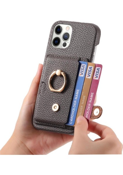 IPhone 12 Için Kılıf Pro Max Halka Standı Premium Dokulu Deri Kart Yuvaları (Yurt Dışından)