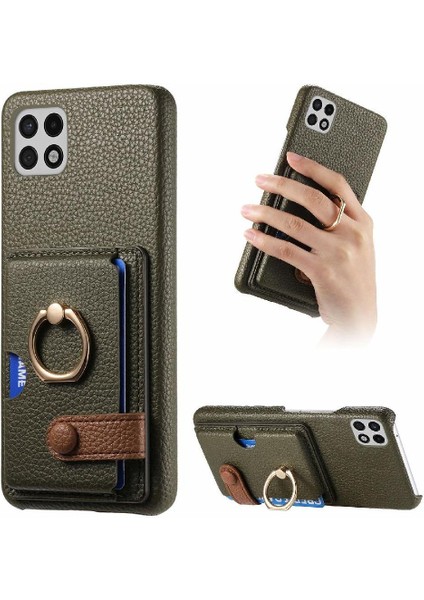 Samsung Galaxy A22 5g Kart Yuvaları Premium Dokulu Deri Yüzük (Yurt Dışından)