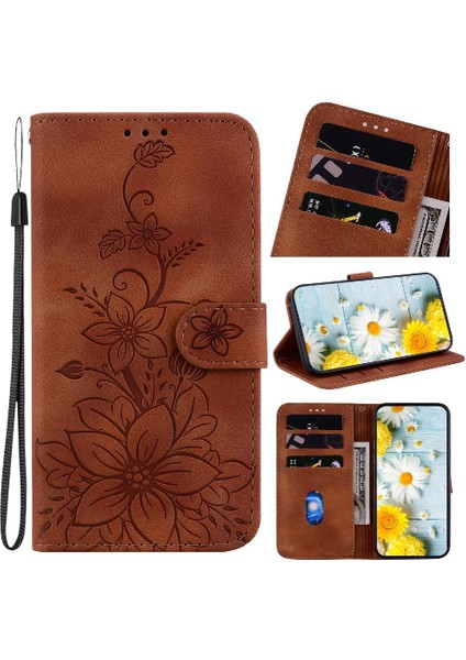Realme Gt 6 Kabartmalı Zambak Manyetik Kickstand Cüzdan Kartı Için Flip Case (Yurt Dışından)