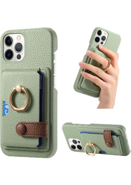 IPhone 12 Için Kılıf Pro Max Halka Standı Premium Dokulu Deri Kart Yuvaları (Yurt Dışından)