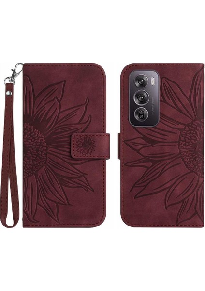 Oppo RENO12 5g Kabartmalı Ayçiçeği Flip Cüzdan Telefon Kılıfı Için Pu (Yurt Dışından)
