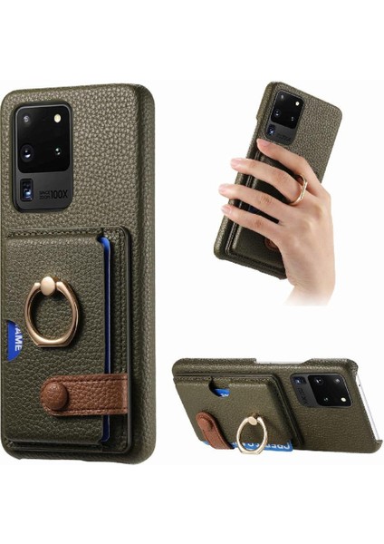 Samsung Galaxy S20 Ultra Halka Standı Premium Dokulu Deri Kart (Yurt Dışından)