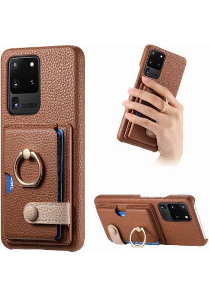 Samsung Galaxy S20 Ultra Halka Standı Premium Dokulu Deri Kart (Yurt Dışından)