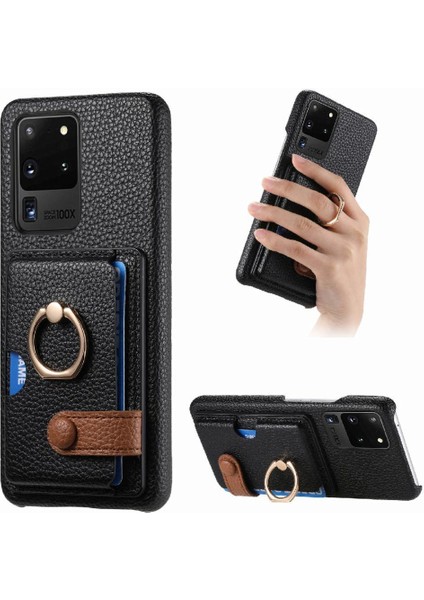 Samsung Galaxy S20 Ultra Halka Standı Premium Dokulu Deri Kart (Yurt Dışından)