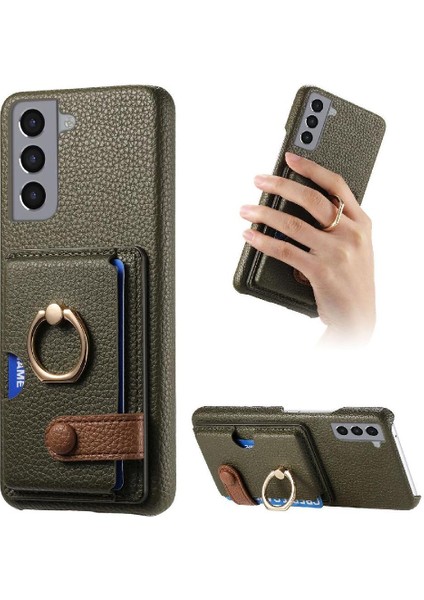 Samsung Galaxy S21 Artı Halka Standı Premium Dokulu Deri Kart (Yurt Dışından)