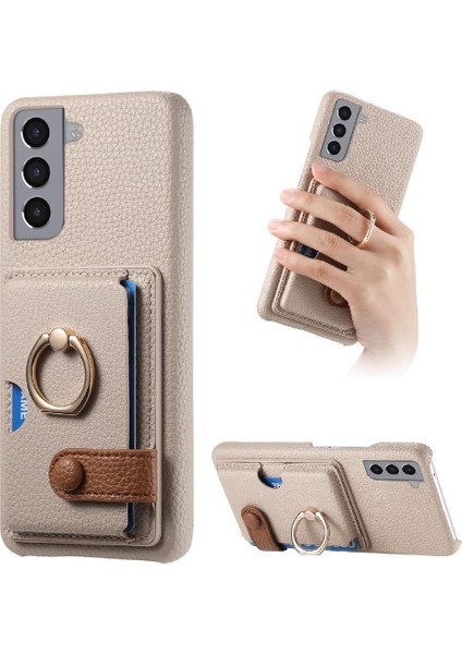 Samsung Galaxy S21 Kart Yuvaları Halka Standı Premium Dokulu Deri (Yurt Dışından)