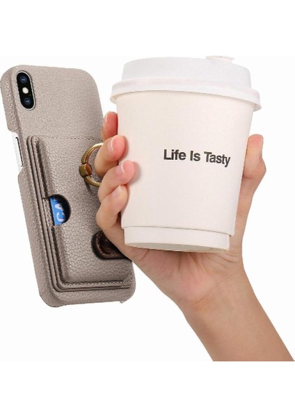 IPhone X/xs Kart Yuvaları Halka Standı Premium Dokulu Deri (Yurt Dışından)
