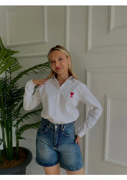 Kadın Nakışlı Gömlek Beyaz