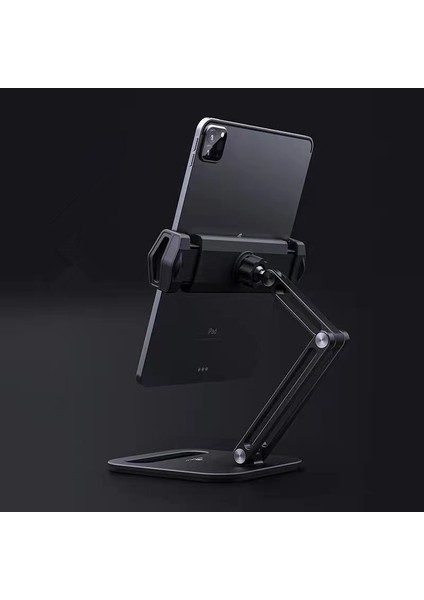 Siyah Stil Katlanabilir Tablet Standı Üç Mil Tasarımı Çok Açılı Ayarlanabilir Tablet Desteği Masaüstü Alüminyum Eller Serbest Cep Telefonu Tutucu (Yurt Dışından)