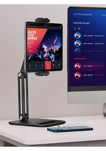 Siyah Stil Katlanabilir Tablet Standı Üç Mil Tasarımı Çok Açılı Ayarlanabilir Tablet Desteği Masaüstü Alüminyum Eller Serbest Cep Telefonu Tutucu (Yurt Dışından)
