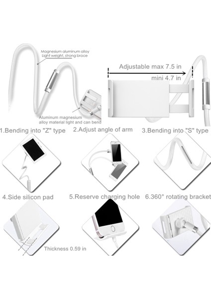 130CM Simli Stil Masaüstü Telefon Tablet Standı Tablet Tutucu Ayarlanabilir Montaj Tablet 4.0 Için 10'a.yatak Tablet Pc Standı Metal Destek (Yurt Dışından)