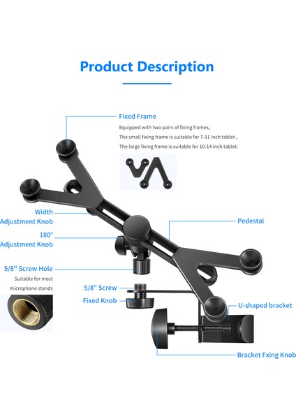 7-14 Inç Tutucu Stili Neewer 6-Inç Ayarlanabilir Tablet Tutucu Montaj ve 360 Derece Dönebilen Kelepçe Mikrofon Standı Için Ipad, iPad Pro, iPad Air Google - (Yurt Dışından)