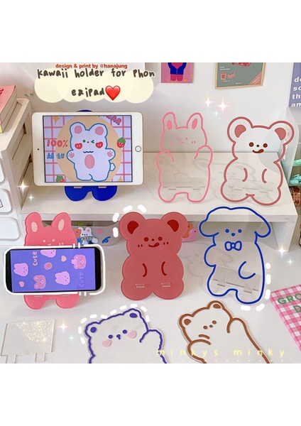 No.2 Tarzı Mınkys Sevimli Ayı Taşınabilir Akrilik Tutucu iPad Cep Telefonu Tutucu Şirin Telefon Standı Tutucu Ofis Kırtasiye (Yurt Dışından) fiyatları