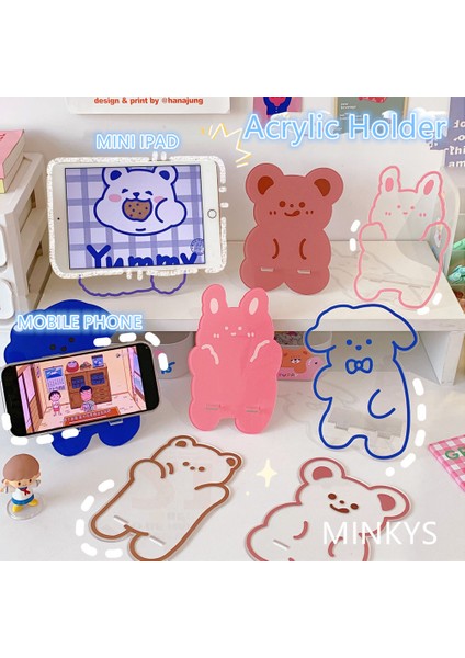 No.2 Tarzı Mınkys Sevimli Ayı Taşınabilir Akrilik Tutucu iPad Cep Telefonu Tutucu Şirin Telefon Standı Tutucu Ofis Kırtasiye (Yurt Dışından) modelleri