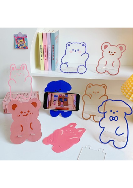 No.2 Tarzı Mınkys Sevimli Ayı Taşınabilir Akrilik Tutucu iPad Cep Telefonu Tutucu Şirin Telefon Standı Tutucu Ofis Kırtasiye (Yurt Dışından) indirimleri