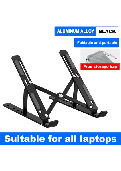 Alüminyum Alaşımlı Siyah Stil Dizüstü Bilgisayar Standı Katlanır Masa Yatak Defter Tutucu Taban Tablet Aksesuarları Destek Macbook Ipad Bilgisayar Tutucu Soğutucu (Yurt Dışından)