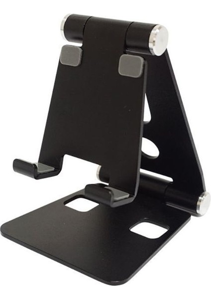 L Siyah Stil Alüminyum Alaşım Çift Katlanabilir Masaüstü Döner Tablet Standı Cep Telefonu Tutucu Montaj Braketi Için iPhone Için iPad Için Samsung'a (Yurt Dışından)
