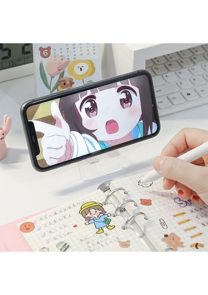 10CM x 5cm Stili Mınkys Sevimli Şeffaf Cep Telefonu Tutucu Kawaii Taşınabilir Telefon Standı Tutucu Yaratıcı Tablet Pc Tutucu Kırtasiye (Yurt Dışından)