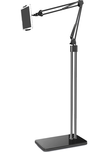Siyah Stil iPhone iPad Air Lounger Yatak Montaj Bağlantı Ayağı 140CM Uzun Kol Metal Çift Kutup Esnek Tablet Telefon Zemin Standı Tutucu Desteği (Yurt Dışından)