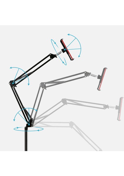 Siyah Stil iPhone iPad Air Lounger Yatak Montaj Bağlantı Ayağı 140CM Uzun Kol Metal Çift Kutup Esnek Tablet Telefon Zemin Standı Tutucu Desteği (Yurt Dışından) modelleri
