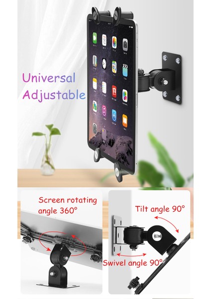 Siyah Stil Duvara Montaj Tablet Standı Ekran Döner Tablet Tutucu Eğim Açısı 90 Destek 7 Inç Tabletlere iPad Standı iPad Aksesuarları (Yurt Dışından)