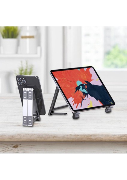 Gümüş Tarzı Yeni Mini Taşınabilir Metal Tutucu Tablet Telefon Dizüstü Standı Katlanabilir Değişken Gümüş Gri Için Ipad Mobil Cep Telefonu Defter. (Yurt Dışından) indirimleri