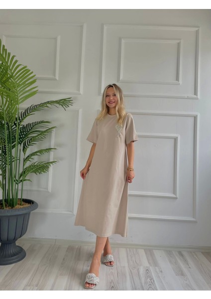 Kadın Taşlı Elbise Vizon fiyatları