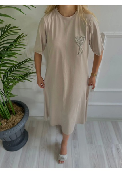 Kadın Taşlı Elbise Vizon modelleri